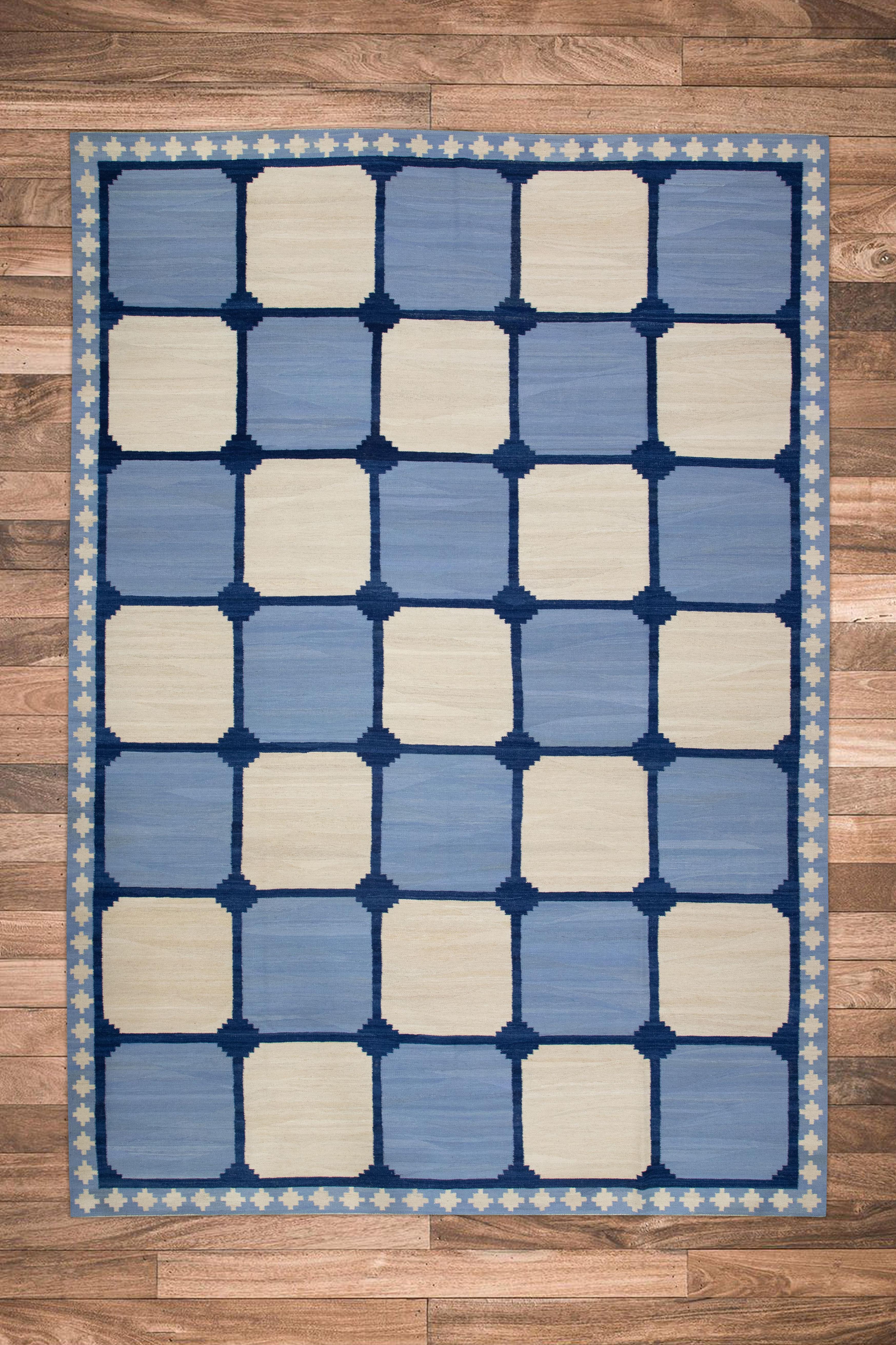 Handgefertigter Flachgewebe-Wollteppich 10'1