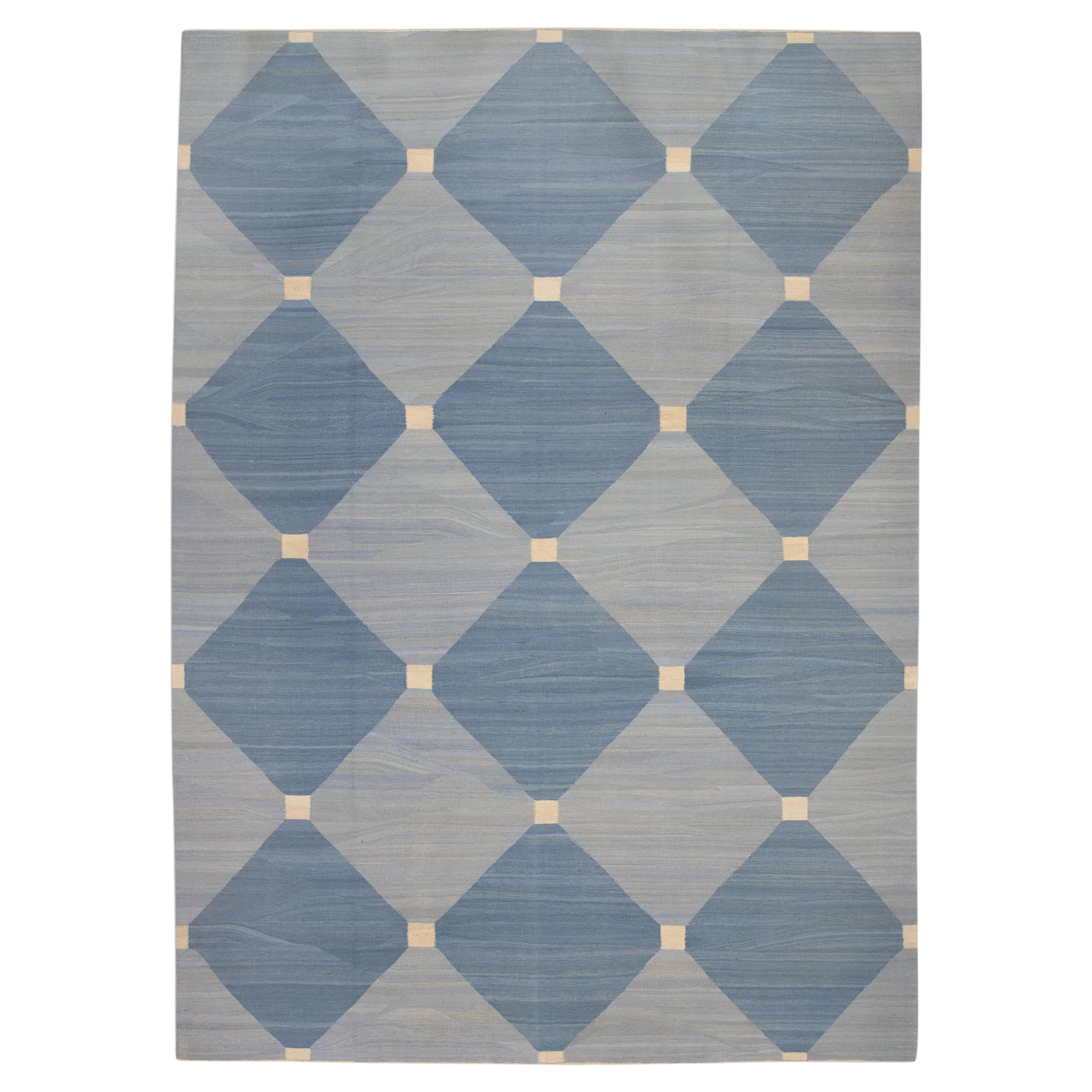 Handgefertigter Flachgewebe-Wollteppich 10'2" x 14'3"