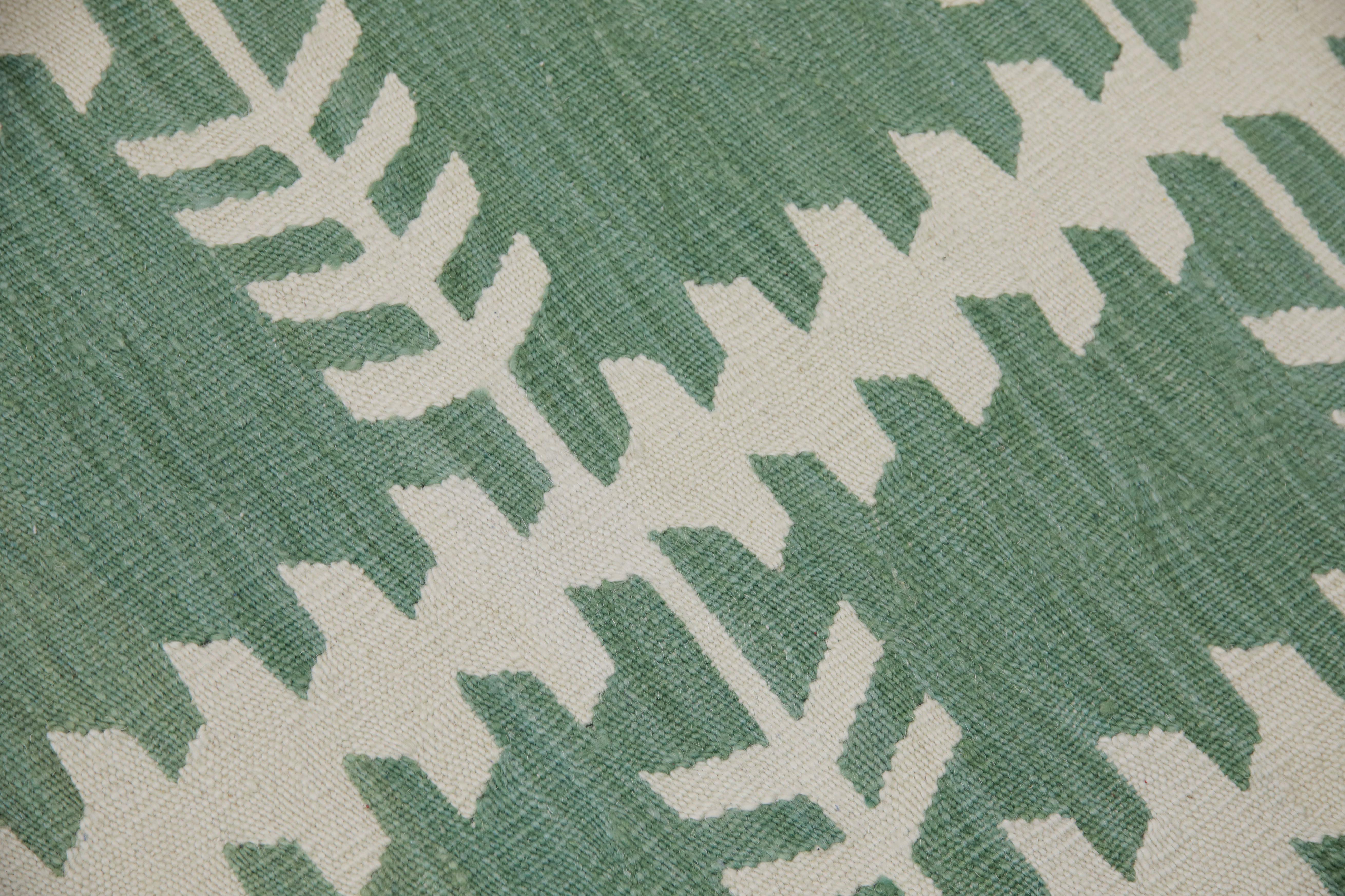 Handgefertigter Flachgewebe-Wollteppich 2'11