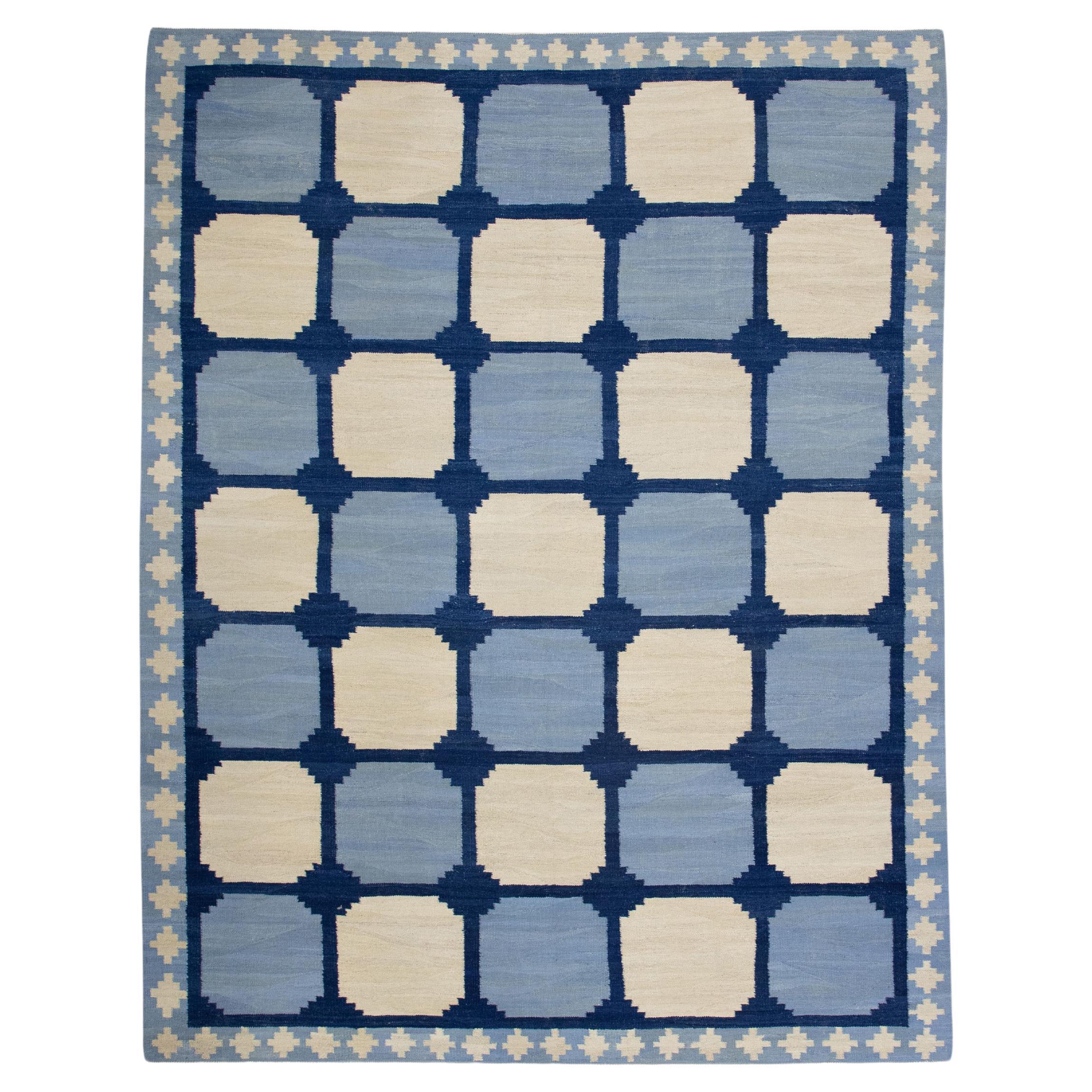  Flatweave Handmade Wool Rug 8'1" x 10'6" For Sale