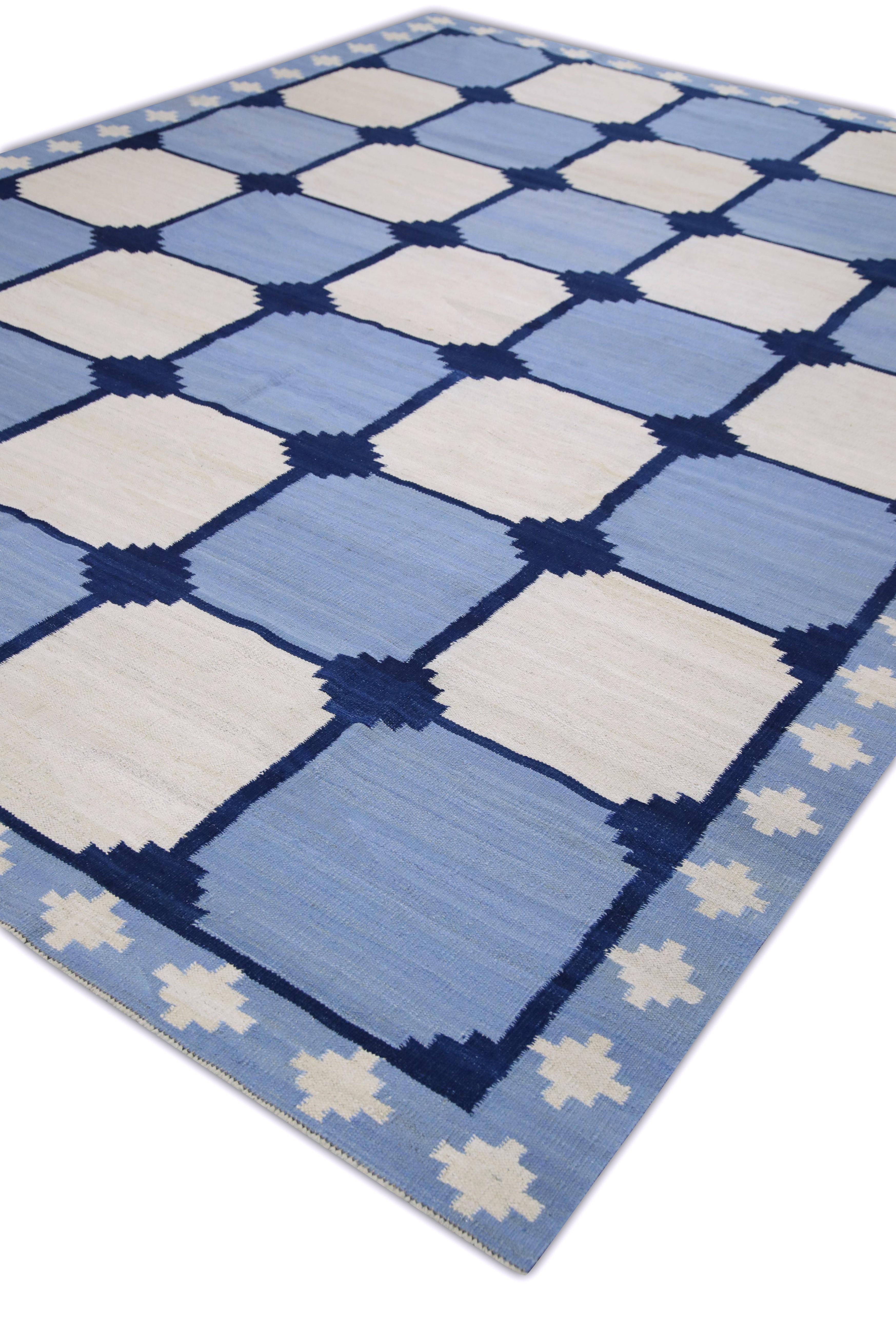 Moderno Tappeto in lana fatto a mano a trama piatta 9' x 12'3