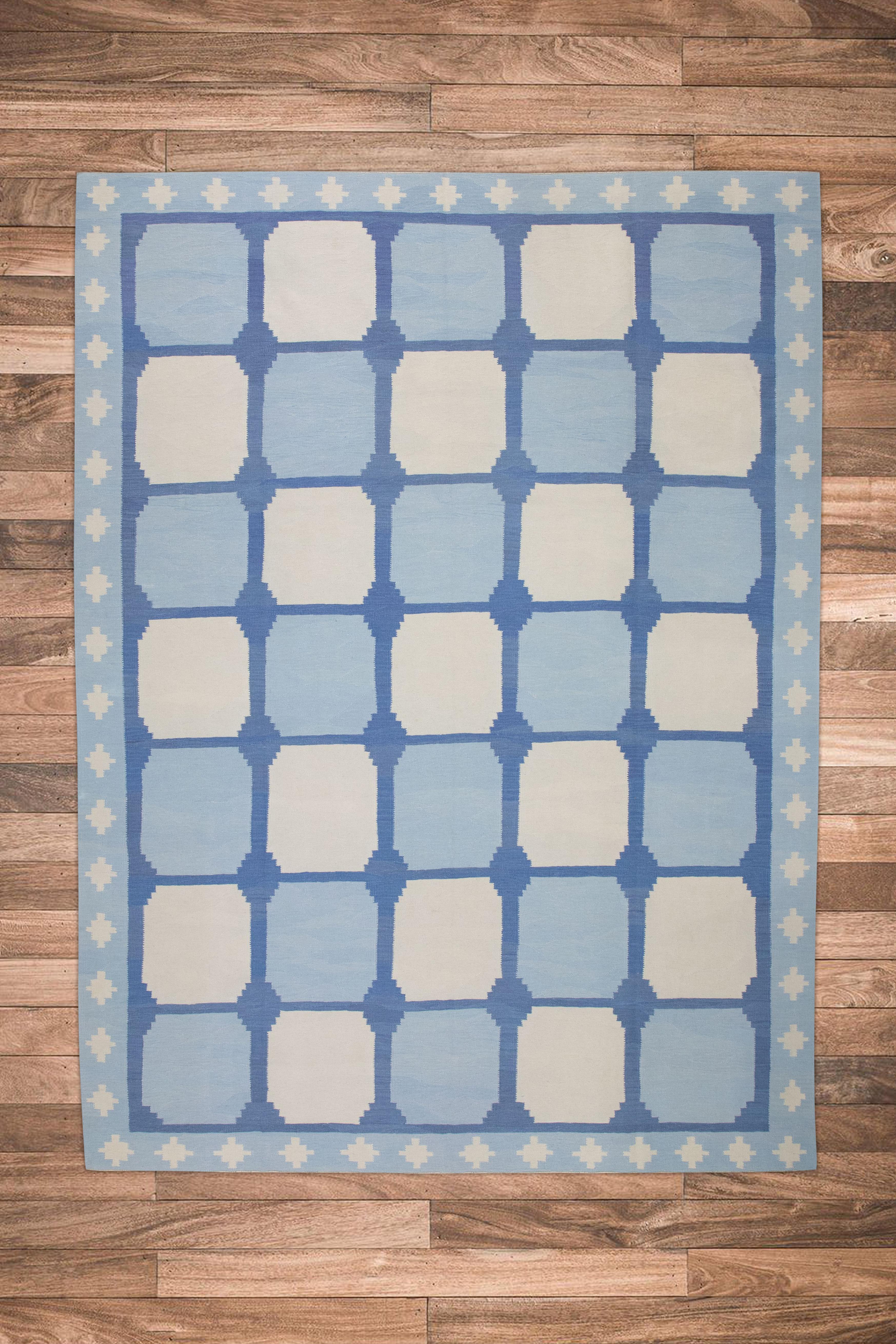 Handgefertigter Flachgewebe-Wollteppich 9'2