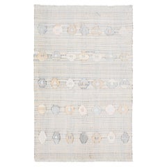 Moderner geometrischer Flachgewebe-Kelim-Teppich aus Wolle in Grau und Orange    