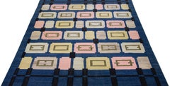 Flatweave Kilim Wool Rug Mid-Century Modern Style in Blue