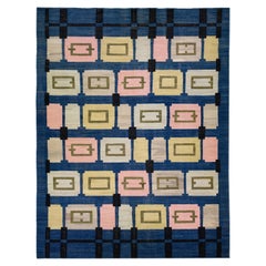 Rug & Kilim a trama piatta in lana in stile moderno del medio secolo in blu