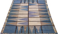 Flatweave Modern Deco Kilim Wool Rug in Brown / Blue