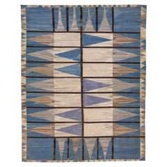 Tappeto in lana a trama piatta Modern Deco Rug & Kilim in marrone/blu