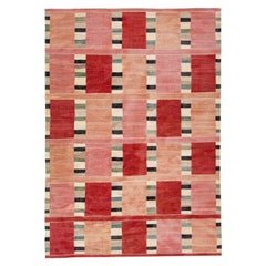 Flatweave Modern Deco Kilim Wool Rug with Geometric Parttern in Peach Flatweave Modern Deco Kilim Wool Rug with Geometric Parttern in Peach