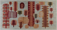 Moderner Wollteppich mit Blumenmuster in Hellgrau, flachgewebt, „Bosque“ von Doris Leslie Blau