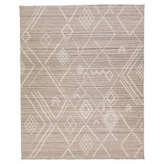 Tappeto in lana Kilim moderno a tessitura piatta con campo di colore Taupe di Apadana