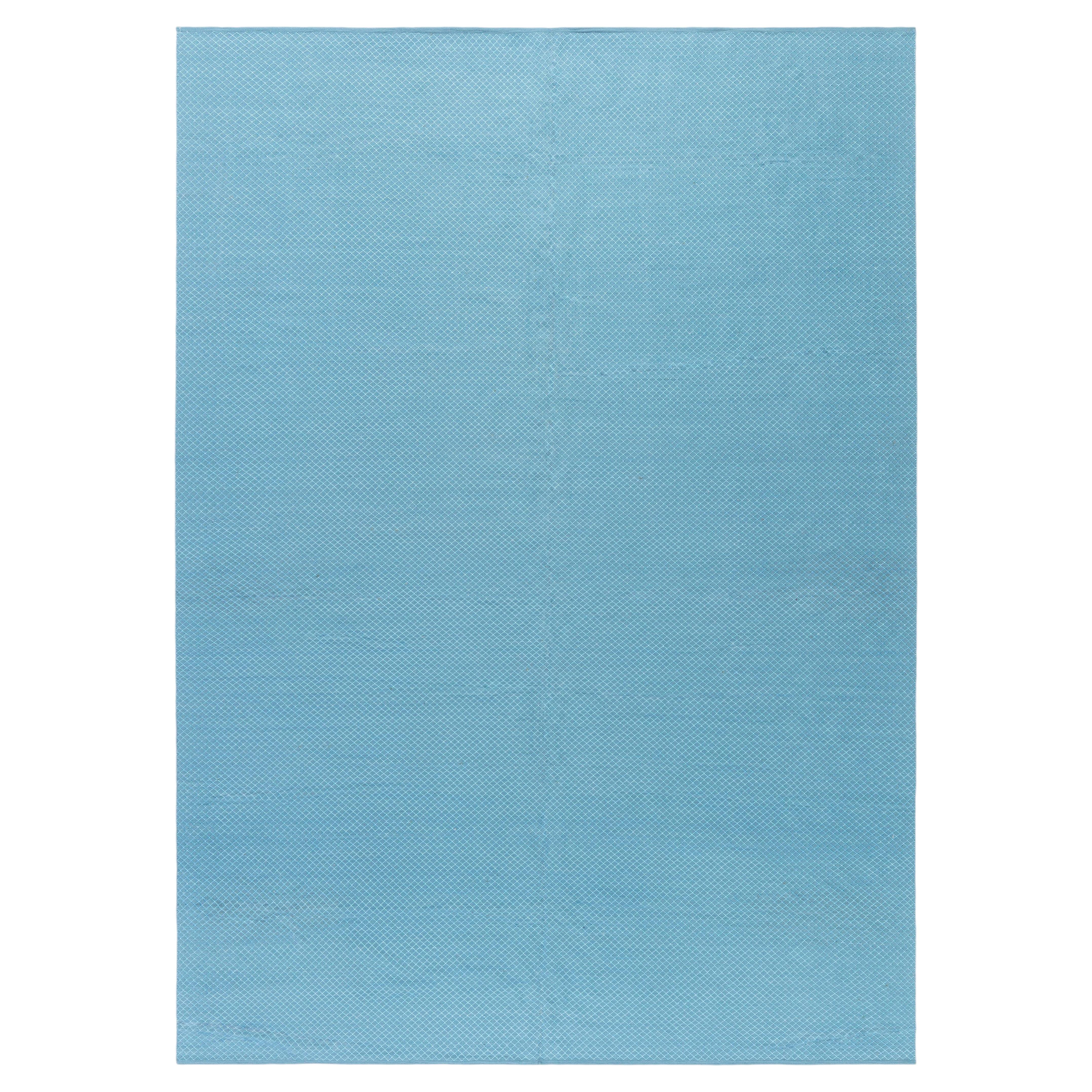 Flatweave Modern Oversized Blue Viscose Diamond Lattice Carpet "Facet"