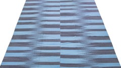 Flatweave Modern Turkish Kilim Wool Rug with a Blue Abstract Motif