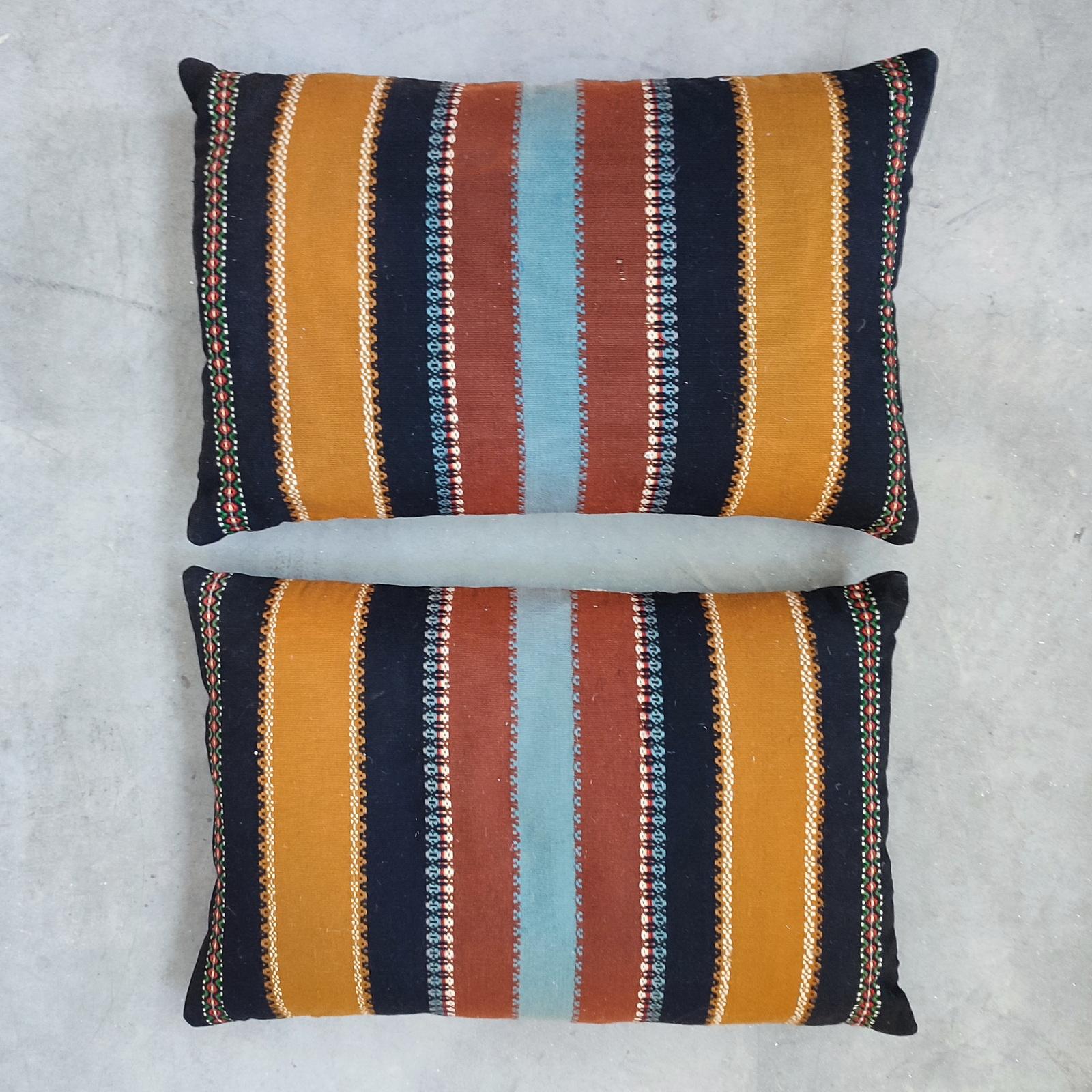 Folk Art Flatweave Pair of Large Pillows, Sweden, Early 20th Century For Sale