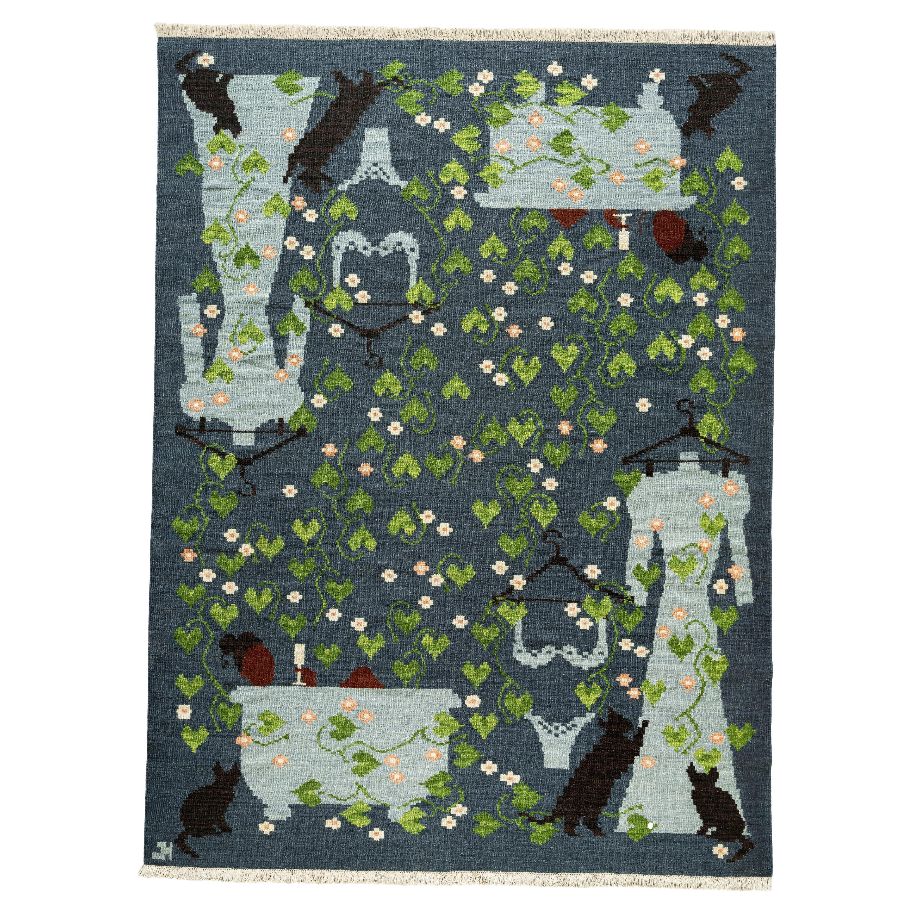 Flatweave Rug - Aunt Maude in Gray Blue, by Jessica Helgerson