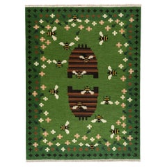 Flatweave Rug - Busy Bees  in Grass, by Jessica Helgerson