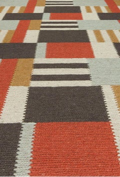 Flatweave Rug in Ivory, Charcoal, and Mustard "Gridflare" by Doris Leslie Blau