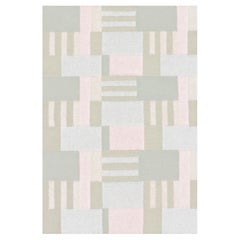 Tappeto a trama piatta nei colori avorio, antracite e senape "Gridflare" di Doris Leslie Blau