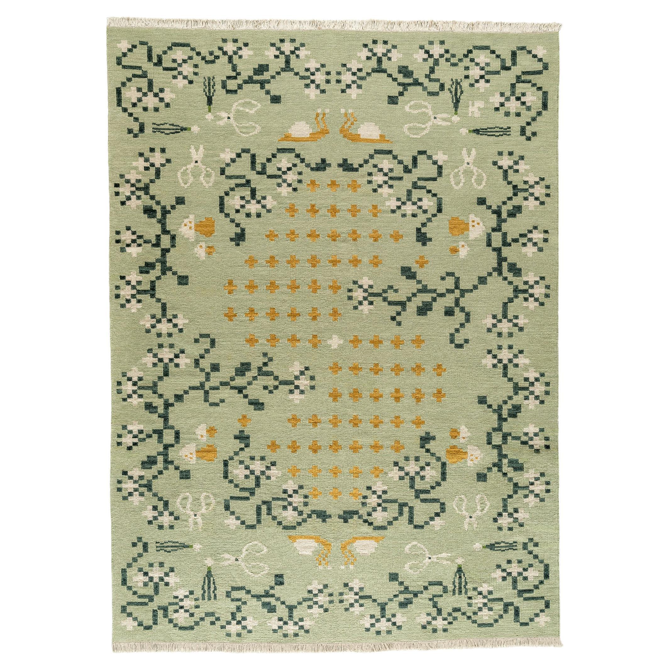 Flatweave Rug - Spring Garden in Gray Green by Jessica Helgerson