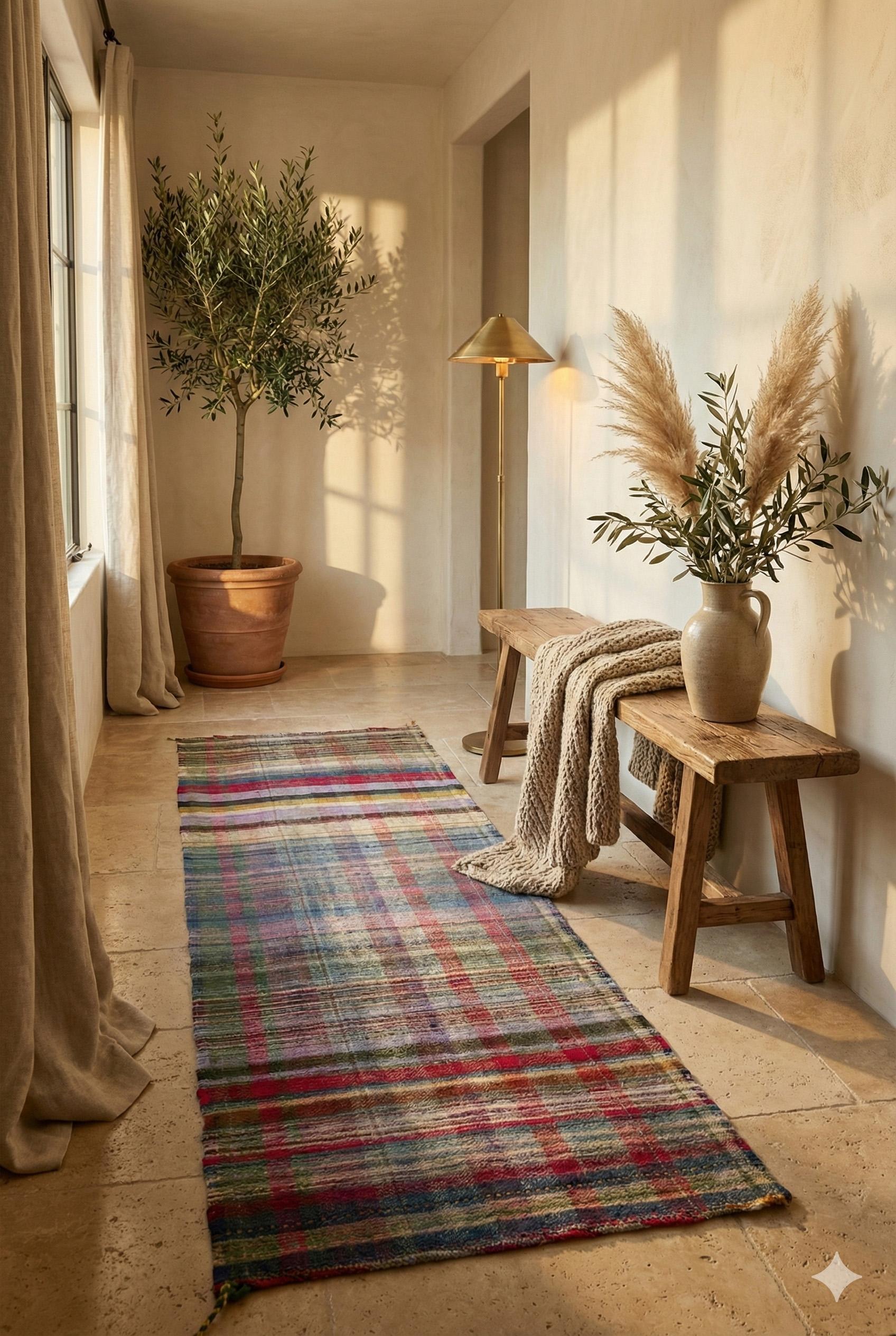 Tappeto Runner a righe

Tappeto a quadri artistici dall'anima vintage 
Questo runner stretto e sorprendente dona alla stanza una vivacità tutta da vivere. Tessuto a mano in lana come un tradizionale intreccio piatto, presenta un espressivo disegno a