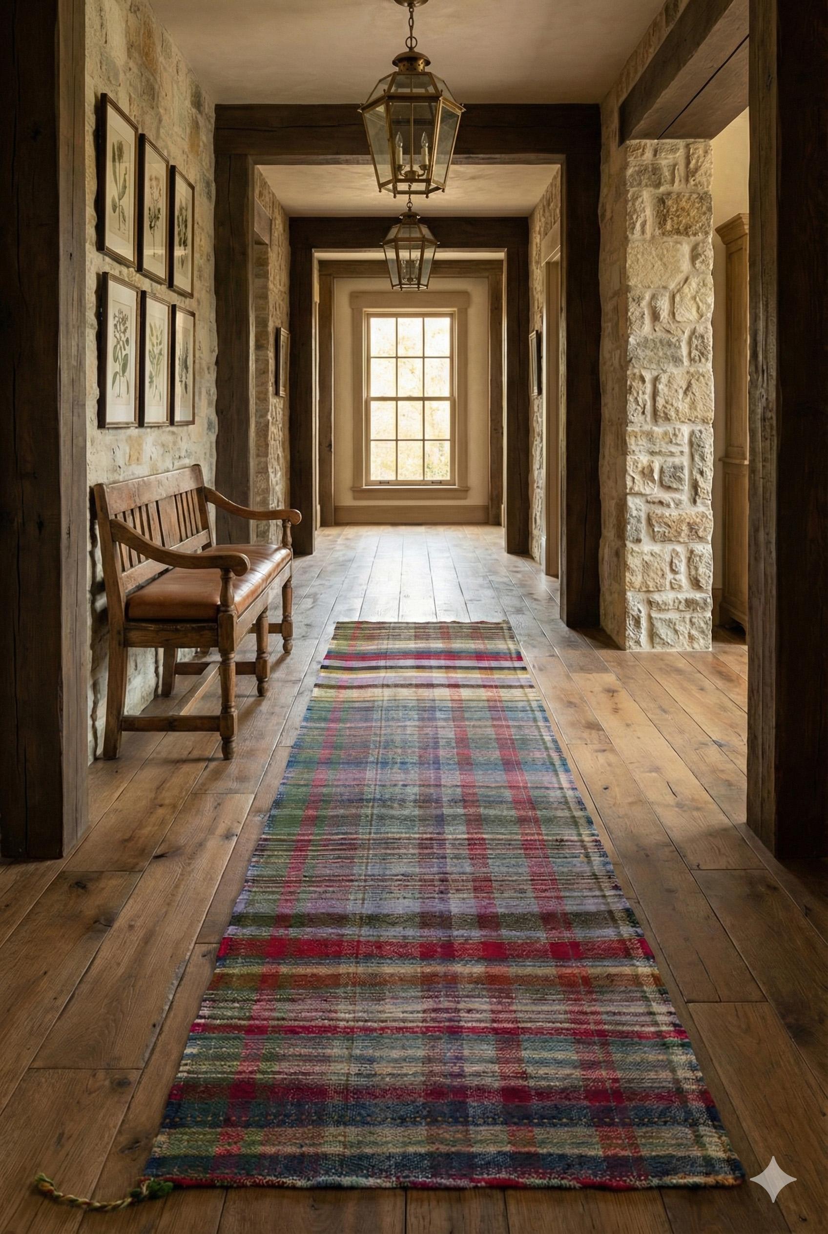 Tribale Tappeto Runner a strisce a trama piatta 3 ft x 9 ft - Blu e Rosso in vendita