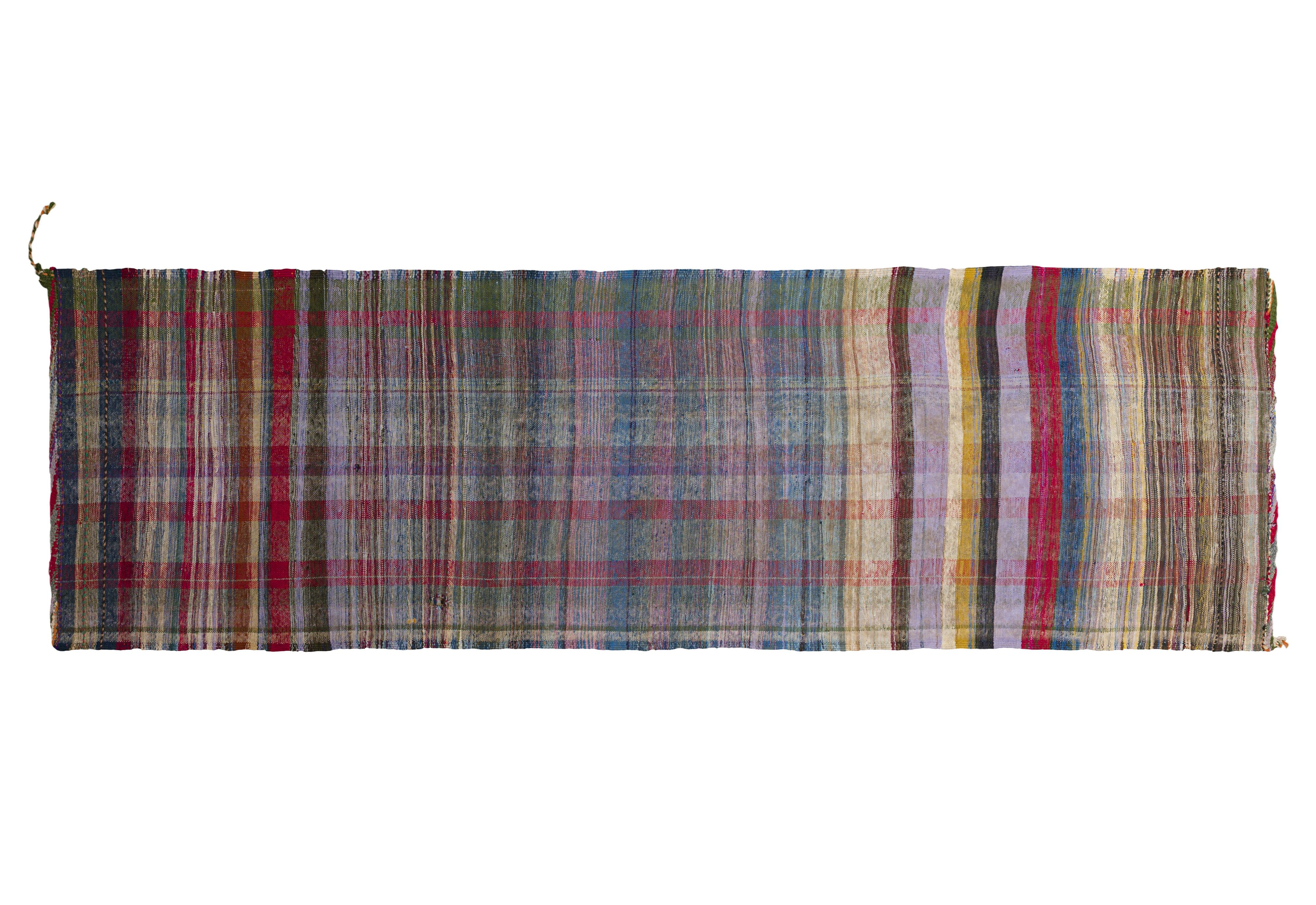 Lana Tappeto Runner a strisce a trama piatta 3 ft x 9 ft - Blu e Rosso in vendita