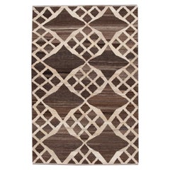 Tappeto turco a trama piatta in lana Kilim marrone con motivo geometrico