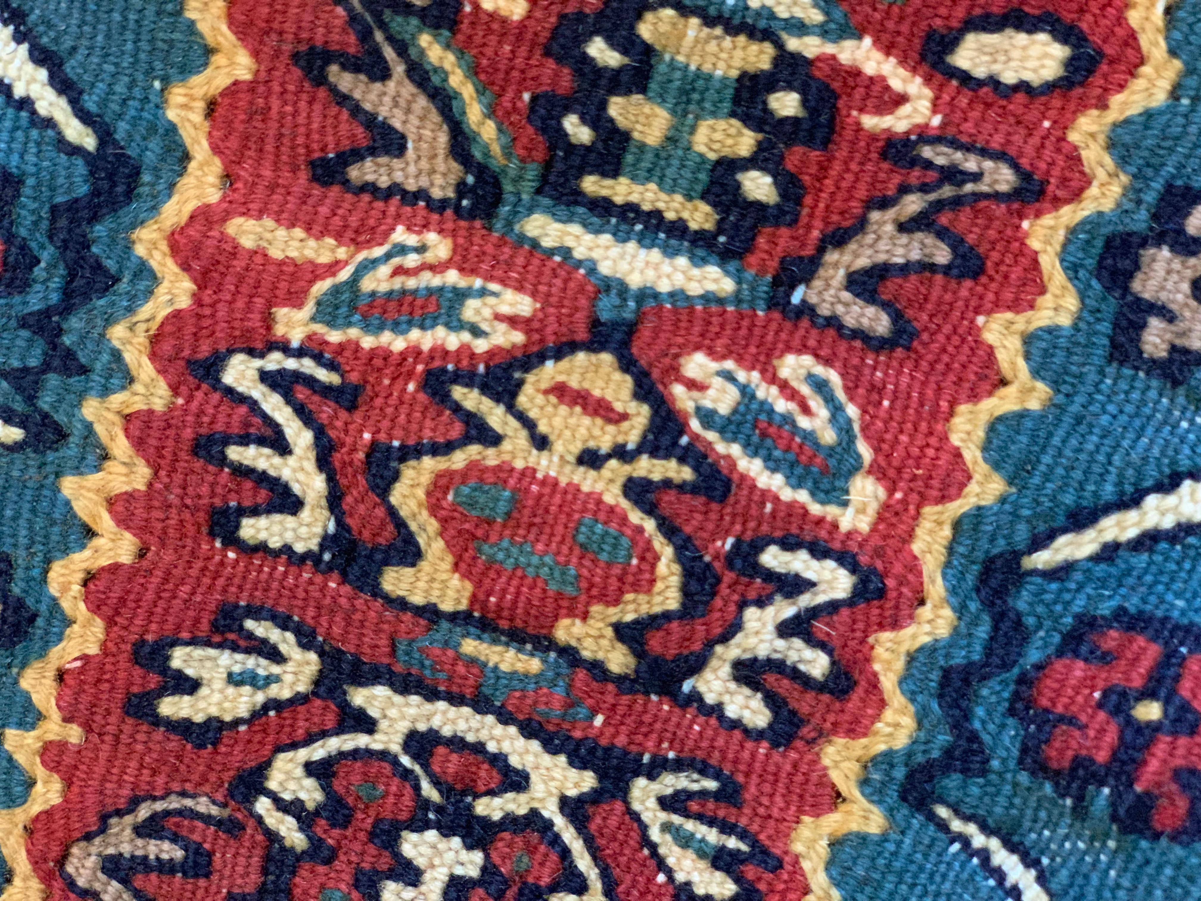 Flatwoven Carpet Beige Blue Wool Kilim Handmade Oriental Living Area Rug For Sale 5