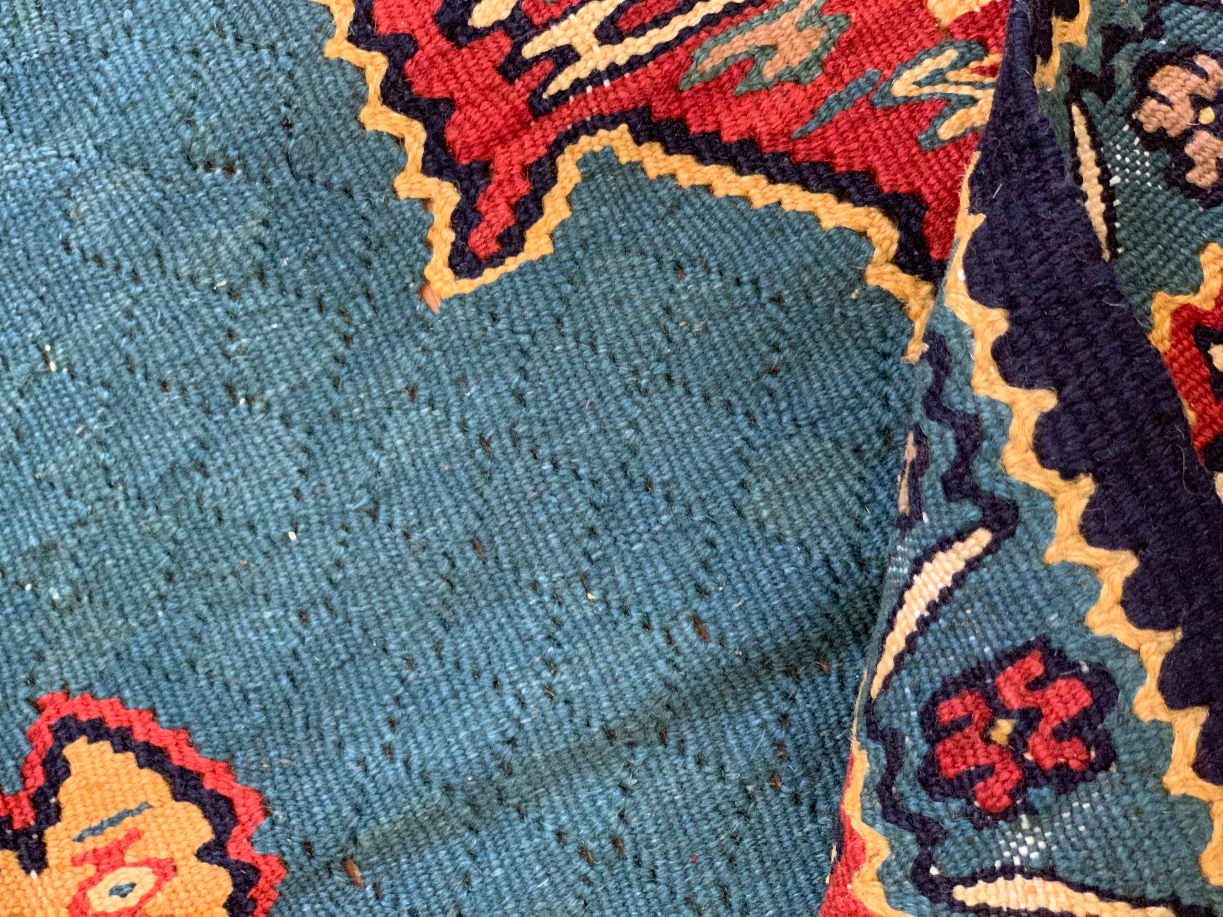 Flatwoven Carpet Beige Blue Wool Kilim Handmade Oriental Living Area Rug For Sale 6