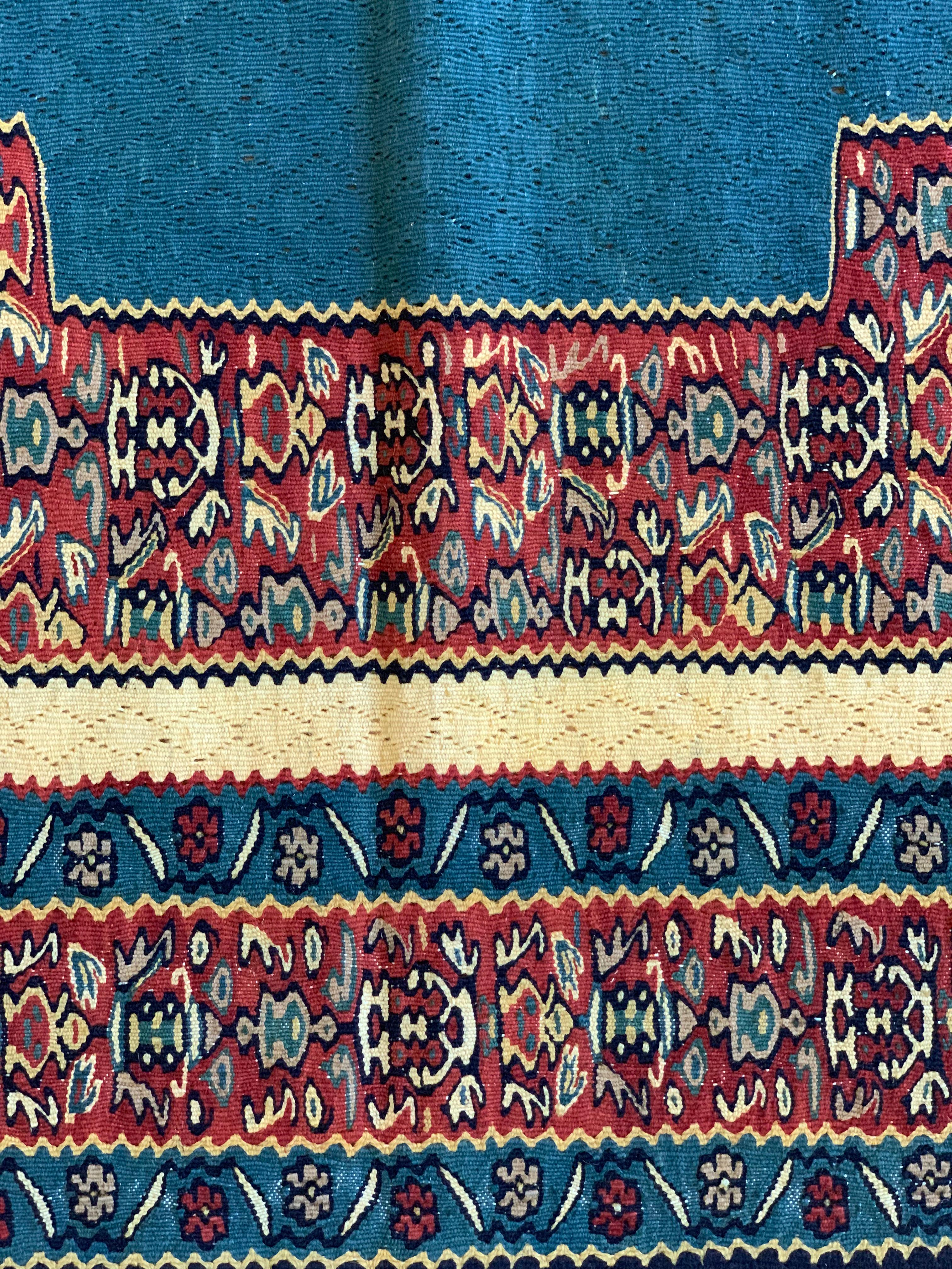 Flatwoven Carpet Beige Blue Wool Kilim Handmade Oriental Living Area Rug For Sale 7