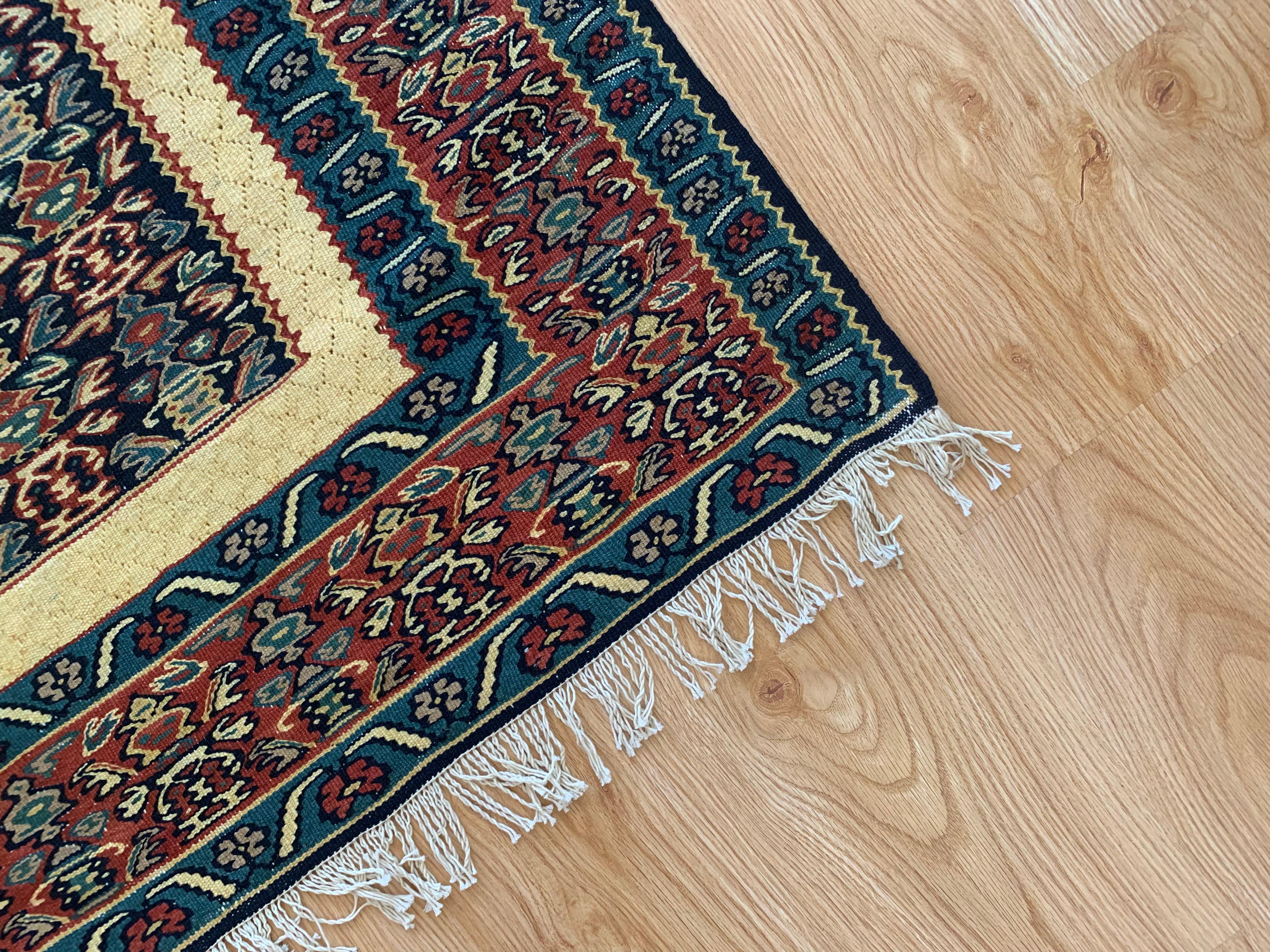 Handgewebter Flachgewebter Teppich aus Wolle und Kelim in Beige und Blau, orientalischer Wohnbereich (21. Jahrhundert und zeitgenössisch) im Angebot