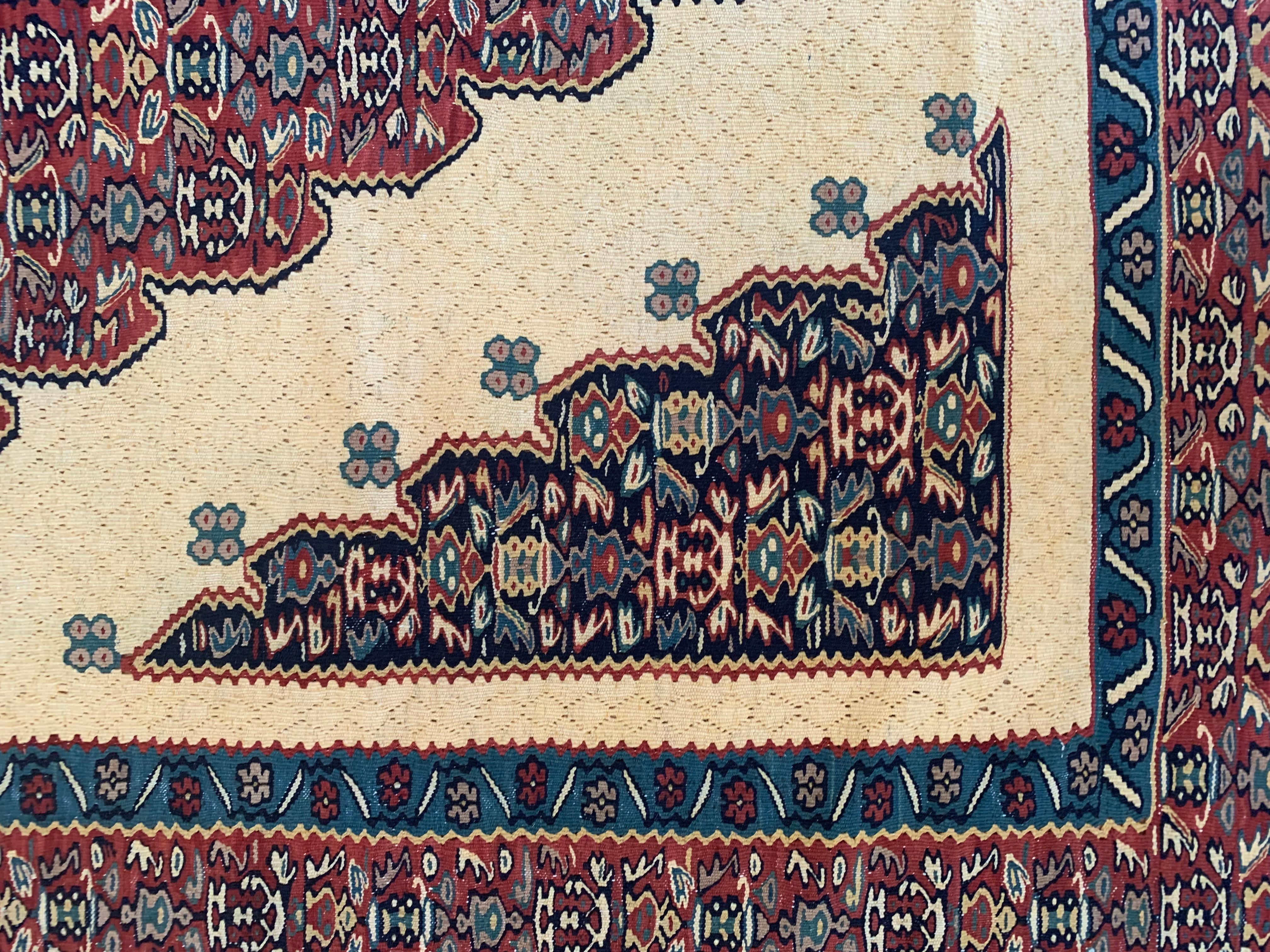 Flatwoven Carpet Beige Blue Wool Kilim Handmade Oriental Living Area Rug For Sale 2