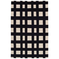 Flatwoven Modern Black and White Plaid Stripe Check Dhurrie Rug