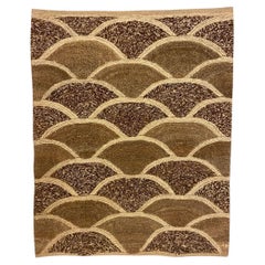 Flatwoven Organic Modern Neutral Wool Persian Rug, Rice Paddies Design, 2' x 3'