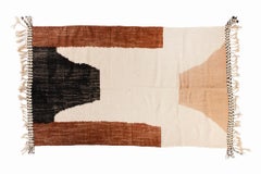 Flatwoven rug, Moroccan Biege and Brown Color Wool Rug with Tassels, In Stock