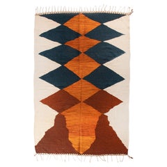 Flatwoven Diamond Pattern rug / Moroccan Berber wool rug with tassels, In Stock
