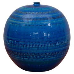 Flavia Rare Large Aldo Londi Blue Glazed Ceramic Vase for Bitossi, Italy , 1960s