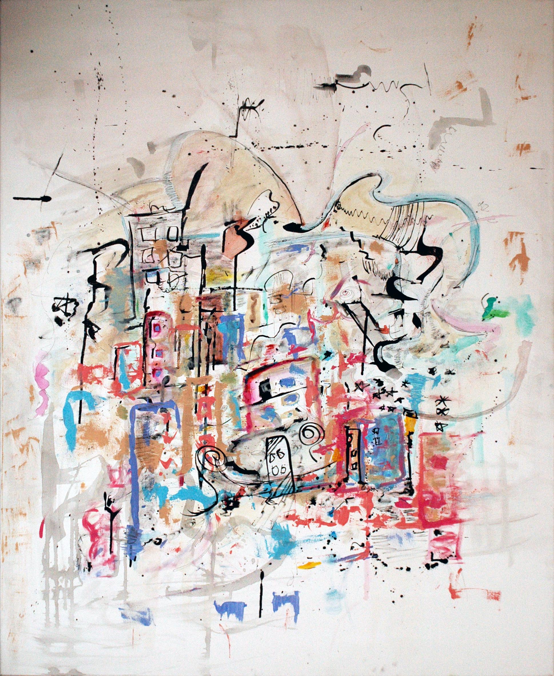 Flavio Aguilera  Abstract Painting - "Portrait of a City From a Train"