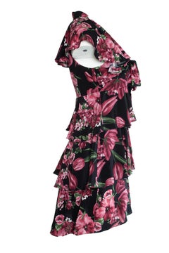 Flavio Castellani, Schwarzes Kleid mit Blumendruck