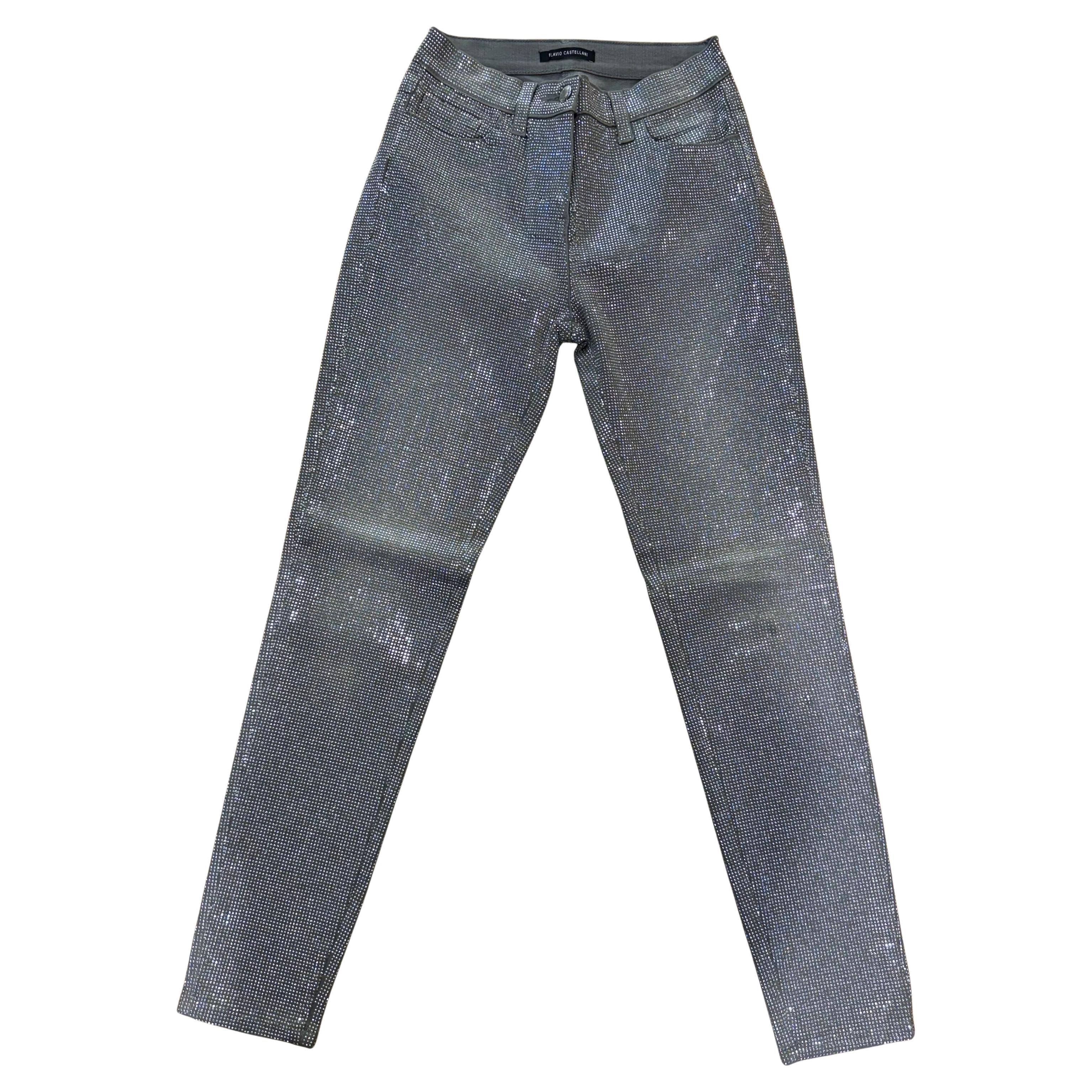 Flavio Castellani Gold Crystals Jeans Size FR 38 / IT 42 For Sale