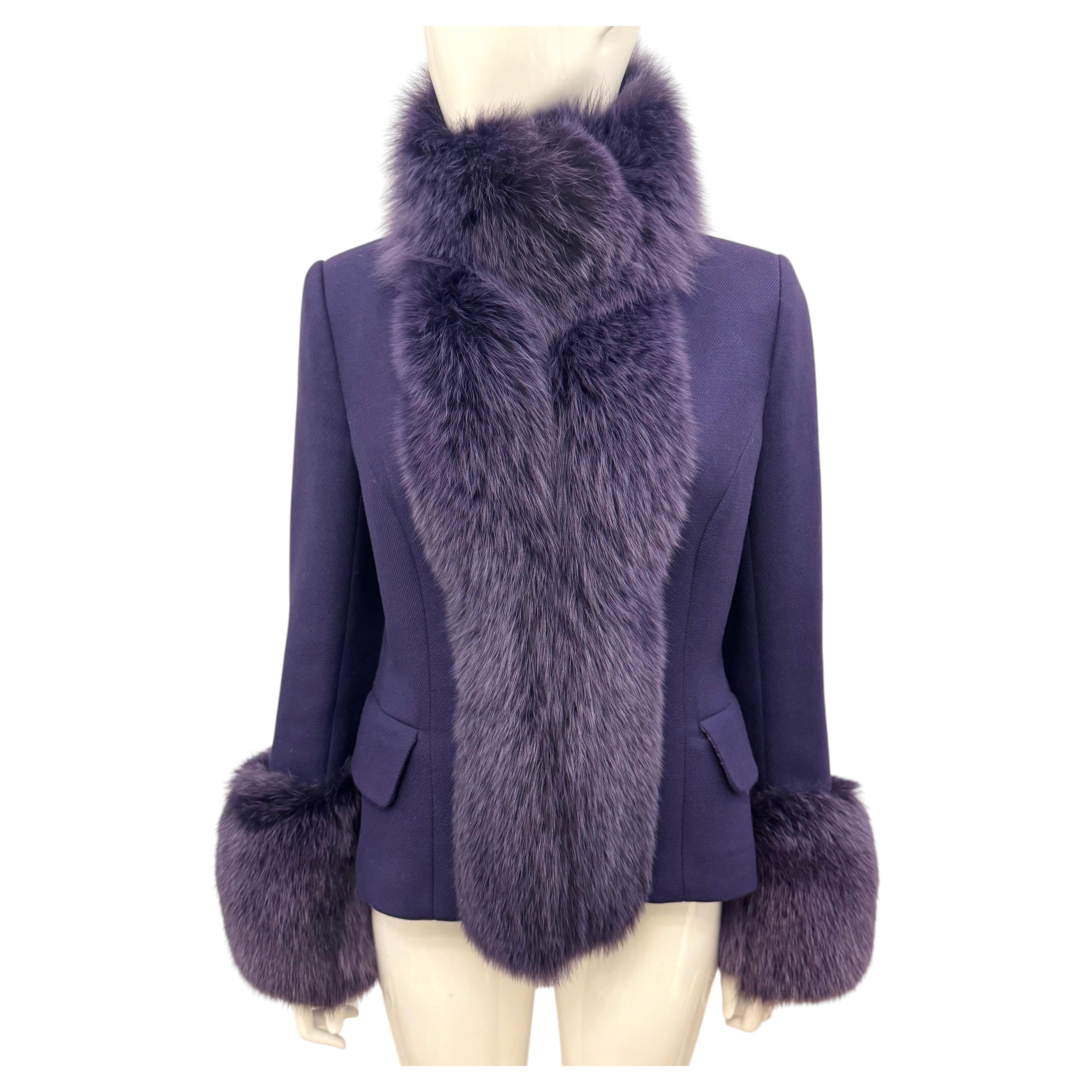 Flavio Castellani Italy Virgin Wool Jacket with Oversized Fox Fur Collar & cuffs