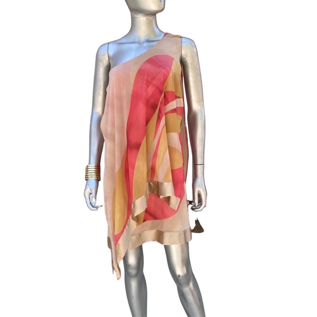 Flavio Castellani One Shoulder Asymmetrical Sexy Silk Print Dress Size 6  For Sale 9