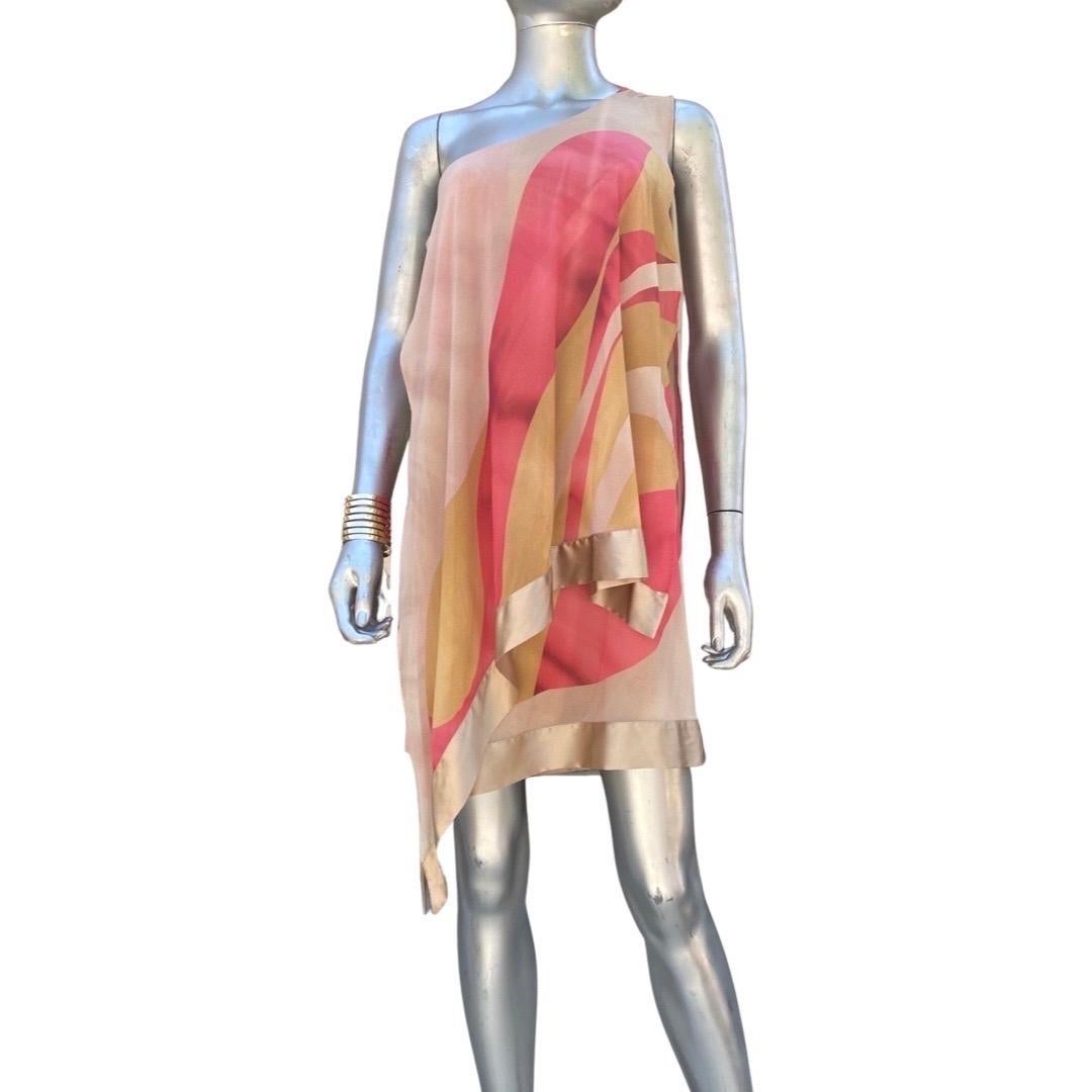 Women's Flavio Castellani One Shoulder Asymmetrical Sexy Silk Print Dress Size 6  For Sale