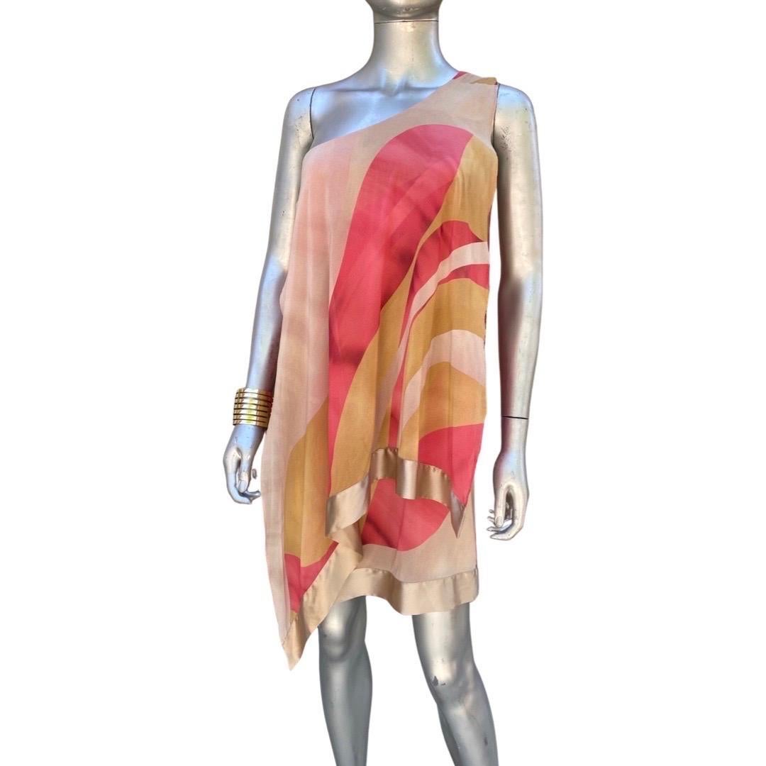 Flavio Castellani One Shoulder Asymmetrical Sexy Silk Print Dress Size 6  In Excellent Condition For Sale In Palm Springs, CA