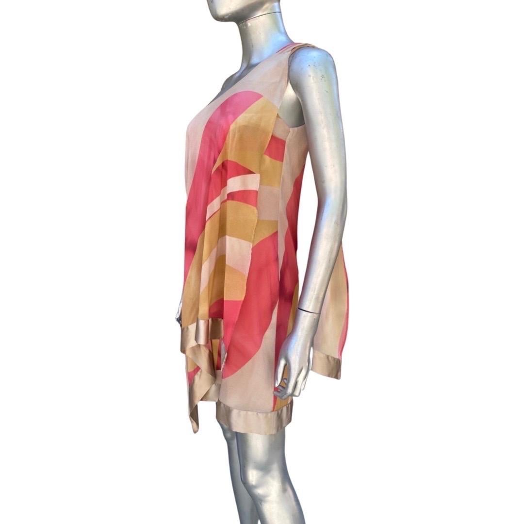 Flavio Castellani One Shoulder Asymmetrical Sexy Silk Print Dress Size 6  For Sale 1