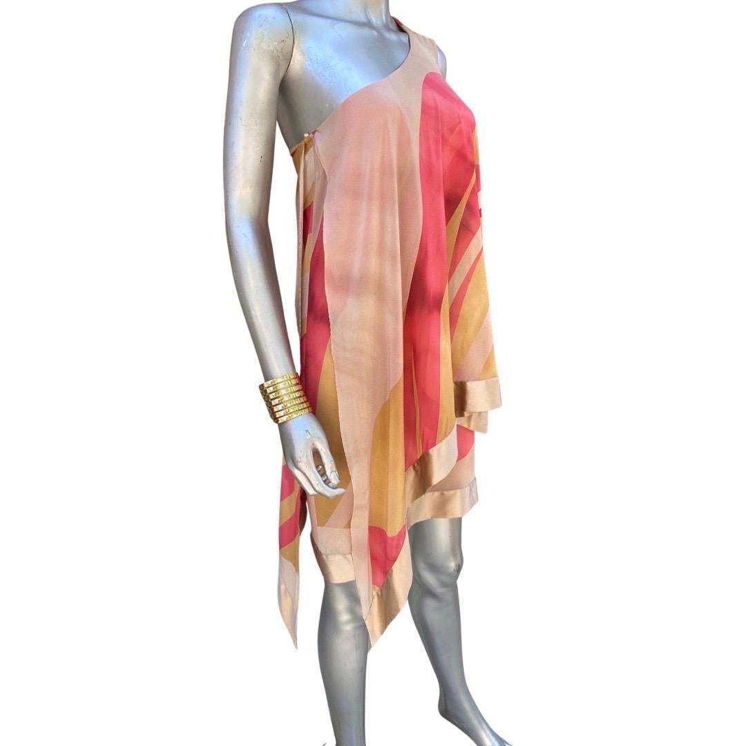 Flavio Castellani One Shoulder Asymmetrical Sexy Silk Print Dress Size 6  For Sale 4