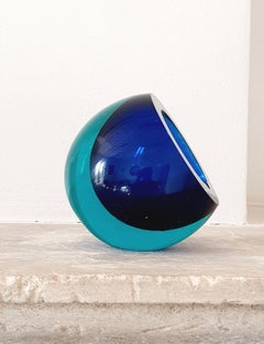 Flavio Poli 1960s Blue an Purple Large Sphere Murano Glass Bowl