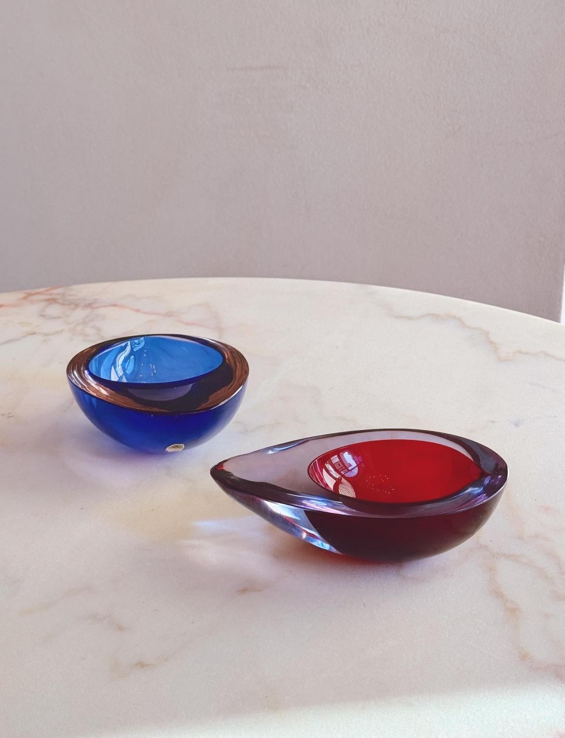 Flavio Poli 1960, ciotola ovale in vetro di Murano in rosa e rosso in vendita 6