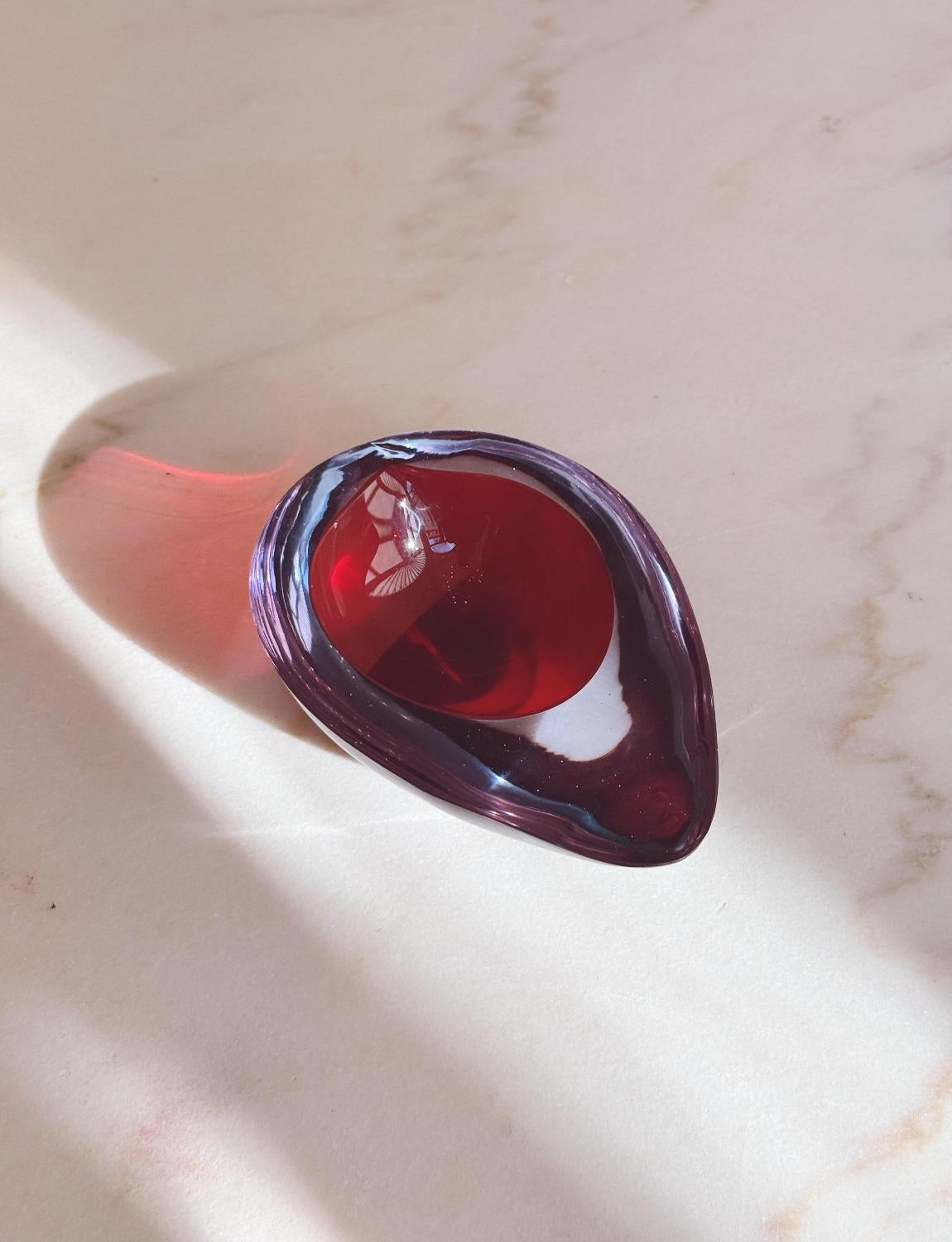Flavio Poli 1960, ciotola ovale in vetro di Murano in rosa e rosso in vendita 2