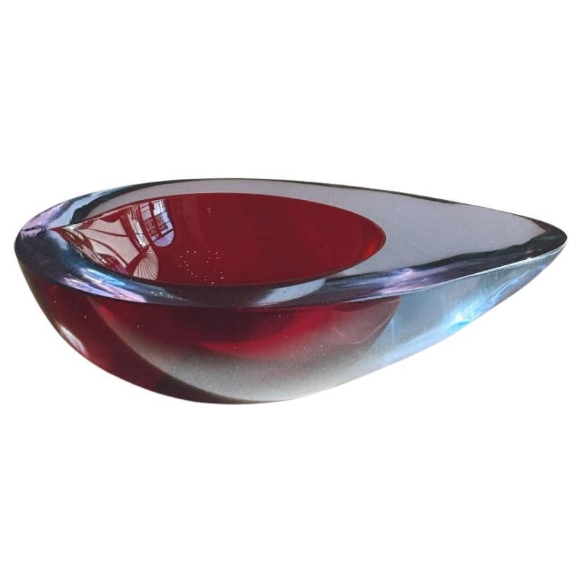 Flavio Poli 1960er Ovale Schale aus italienischem Murano-Glas in Rosa und Rot
