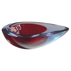 Flavio Poli 1960er Ovale Schale aus italienischem Murano-Glas in Rosa und Rot
